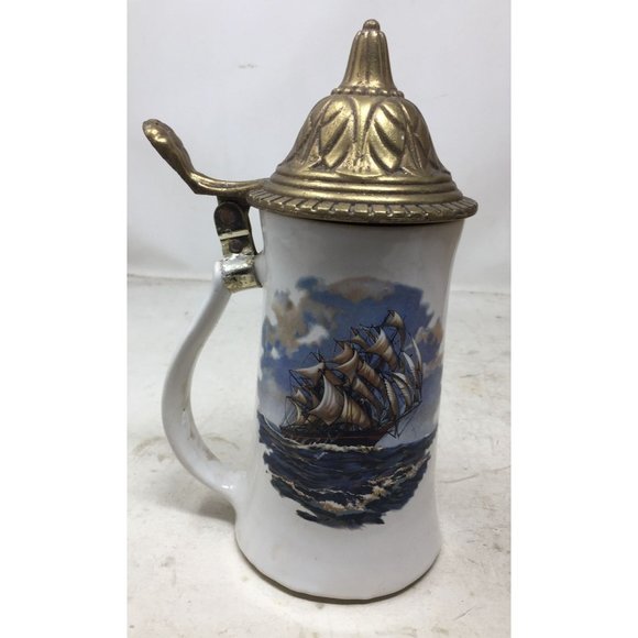 Vintage Nelson McCoy Pottery Nautical Ship Beer Stein Mug with Hinge Lid - Picture 1 of 12